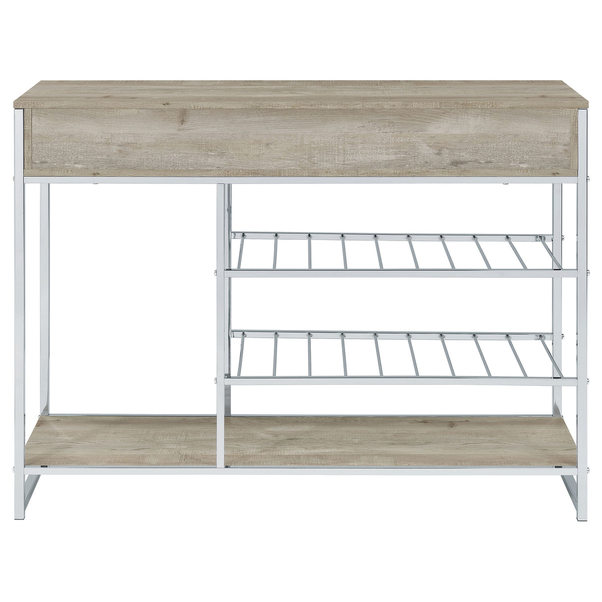 Melrose 2-Drawer Home Bar Storage with Wine Rack, Grey Washed Oak