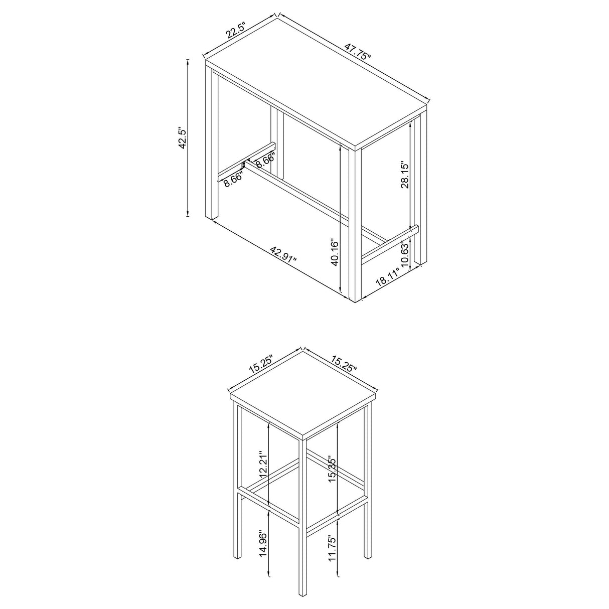 Natividad 5-Piece Pub Height Bar Table Set - White High Gloss