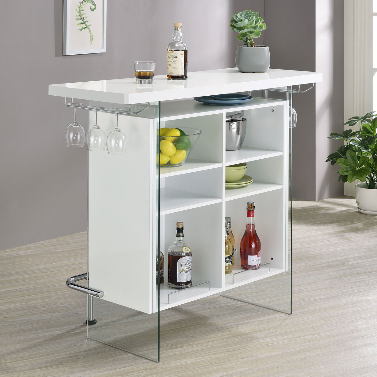 Acosta Freestanding Home Bar Wine Cabinet - White High Gloss