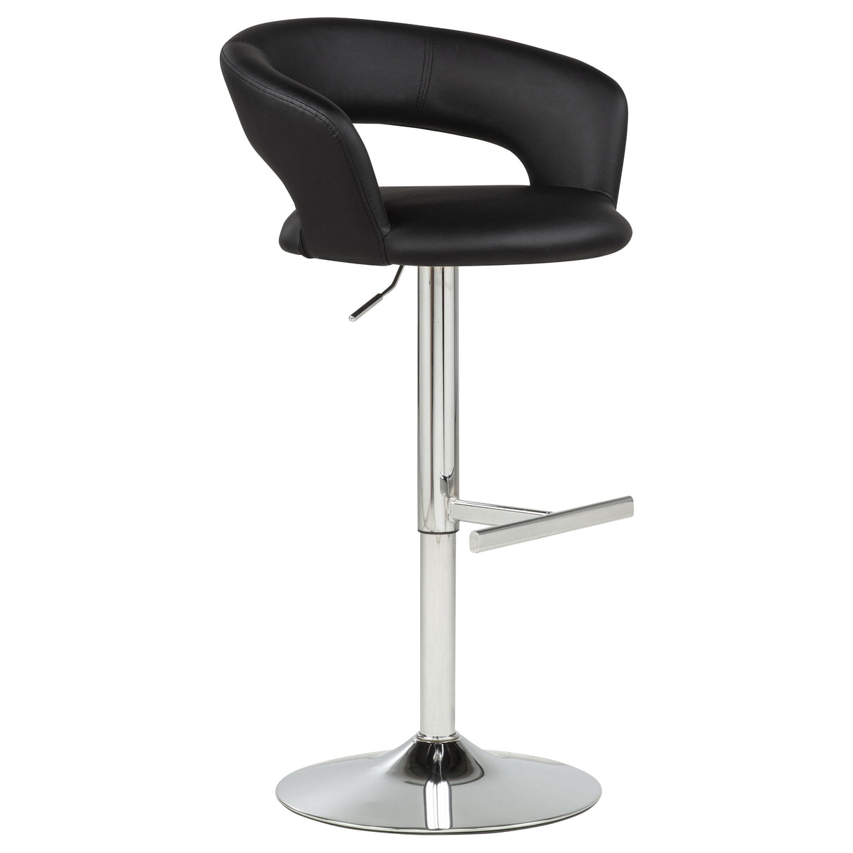 Travia Adjustable Leatherette Swivel Bar Stool, Black and Chrome