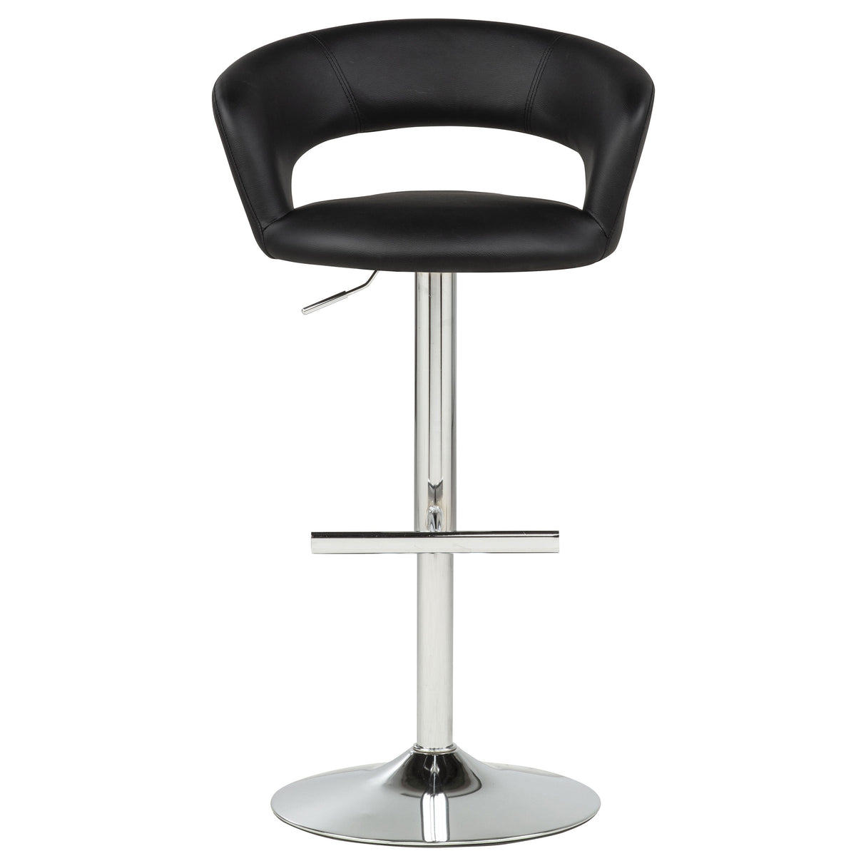 Travia Adjustable Leatherette Swivel Bar Stool, Black and Chrome
