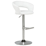 Travia Adjustable Leatherette Swivel Bar Stool, White and Chrome