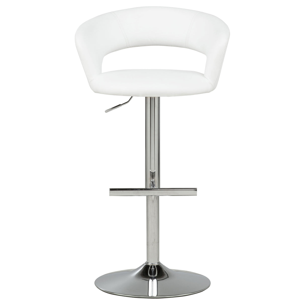 Travia Adjustable Leatherette Swivel Bar Stool, White and Chrome