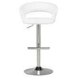 Travia Adjustable Leatherette Swivel Bar Stool, White and Chrome