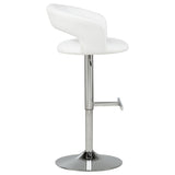 Travia Adjustable Leatherette Swivel Bar Stool, White and Chrome