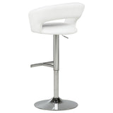 Travia Adjustable Leatherette Swivel Bar Stool, White and Chrome