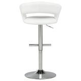 Travia Adjustable Leatherette Swivel Bar Stool, White and Chrome