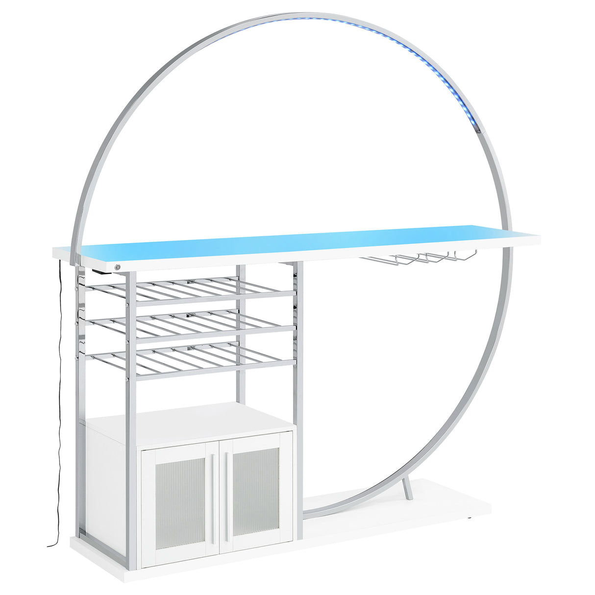 Risley 2-Door Circular LED Wine Cabinet White High Gloss