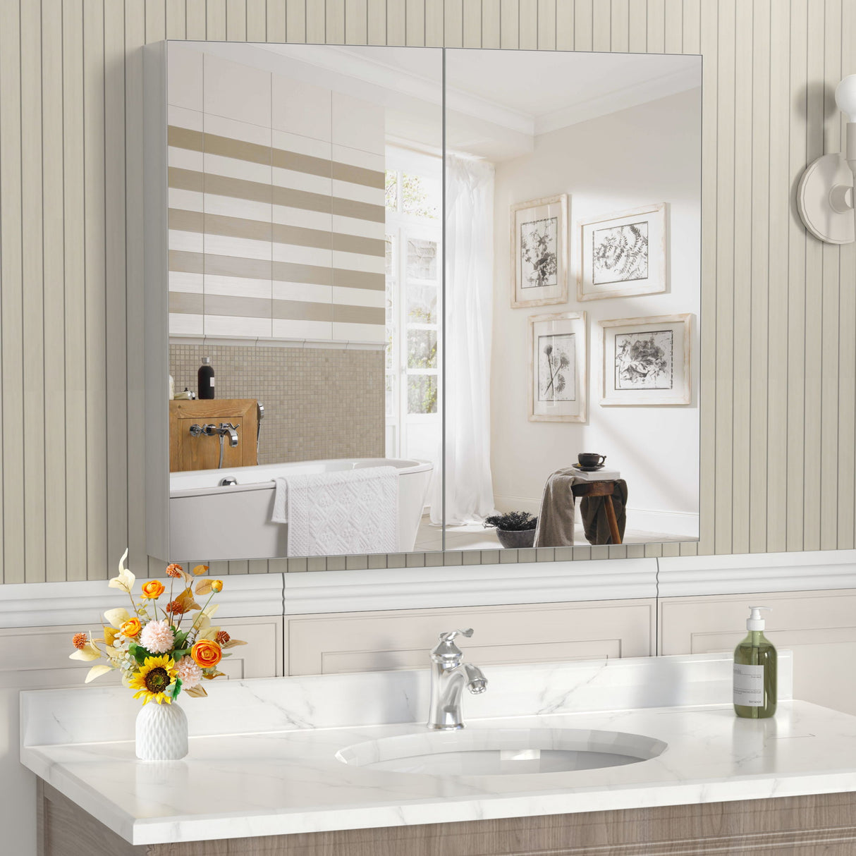 Medicine Cabinet, Wall Mounted Bathroom Mirror With Storage