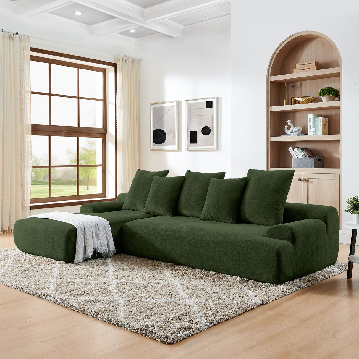 L-Shape Sectional Sofa, Modular Compressed Couch For Living Room Bedroom, 4 Seater - Green