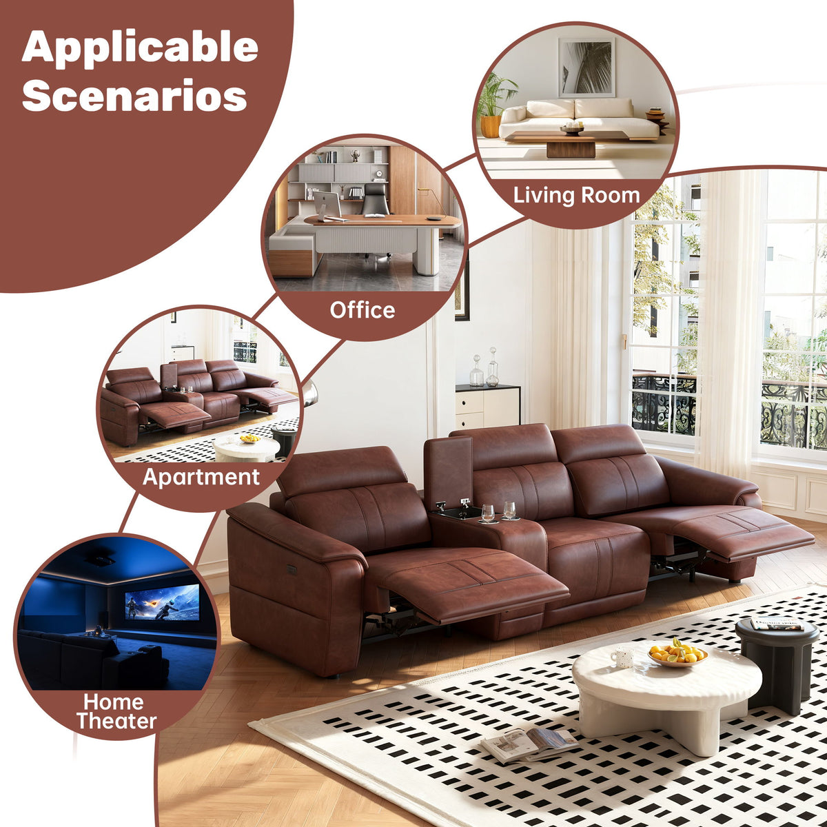 Modular Sofa With Recliners And Cup Holders Sectional Set