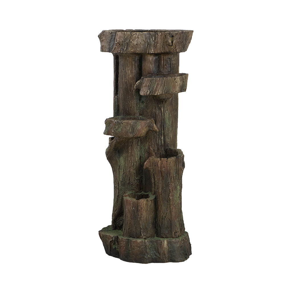 Rustic Decorative Tree Trunk 5 Tier Water Fountain, With Light And Pump, For Indoor And Outdoor - Brown - Feeders & Water - Alpine Outlets