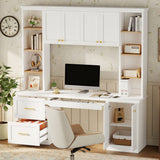 Computer Desk With Hutch, Workstation With Desk Grommet & Keyboard Tray