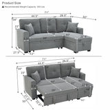 Sleeper Sectional Sofa With Pull Out Bed, Reversible Chaise, Hidden Storage