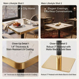 Square Dining Table & Pedestal For Kitchen - Black / Gold / White