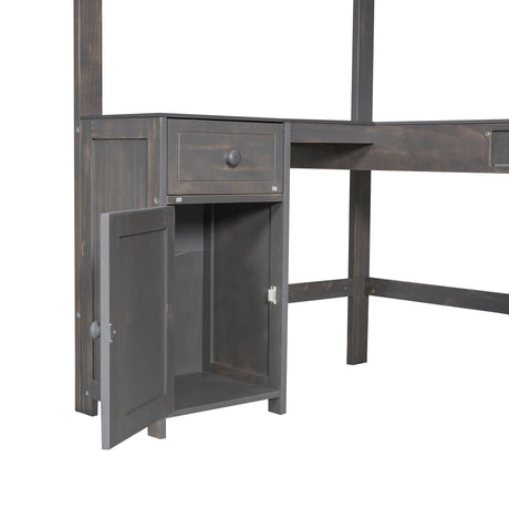 Loft Bed With U-Shaped Desk, Drawers, And Storage Shelves