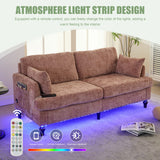 Chenille 2 Seater Sofa With LED Light, USB Charging Port, And Storage Bag