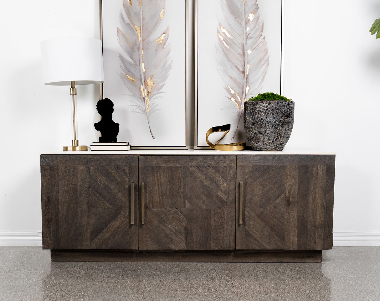 Dennis 3-Door Marble Top Sideboard Buffet in Tobacco Grey