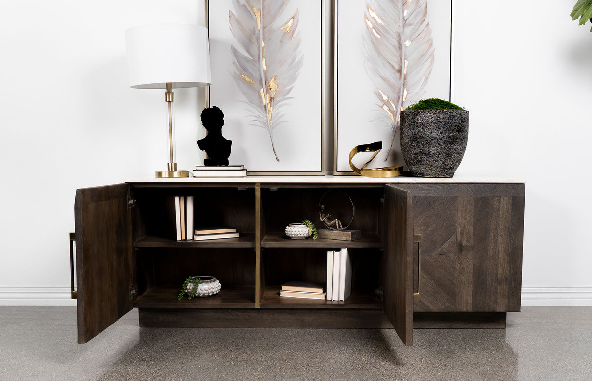 Dennis 3-Door Marble Top Sideboard Buffet in Tobacco Grey