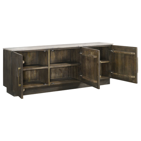 Dennis 3-Door Marble Top Sideboard Buffet in Tobacco Grey