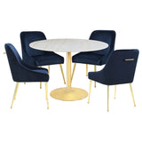 Kella 5-Piece Round Marble Top Dining Set, White and Gold
