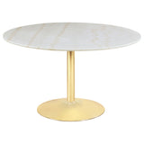 Kella 5-Piece Round Marble Top Dining Set, White and Gold