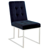 Cisco Velvet Upholstered Dining Side Chair, Blue/Chrome - Set of 2