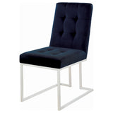 Cisco Velvet Upholstered Dining Side Chair, Blue/Chrome - Set of 2