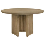 Adina 53-inch Round Wood Dining Table, Distressed Light Brown