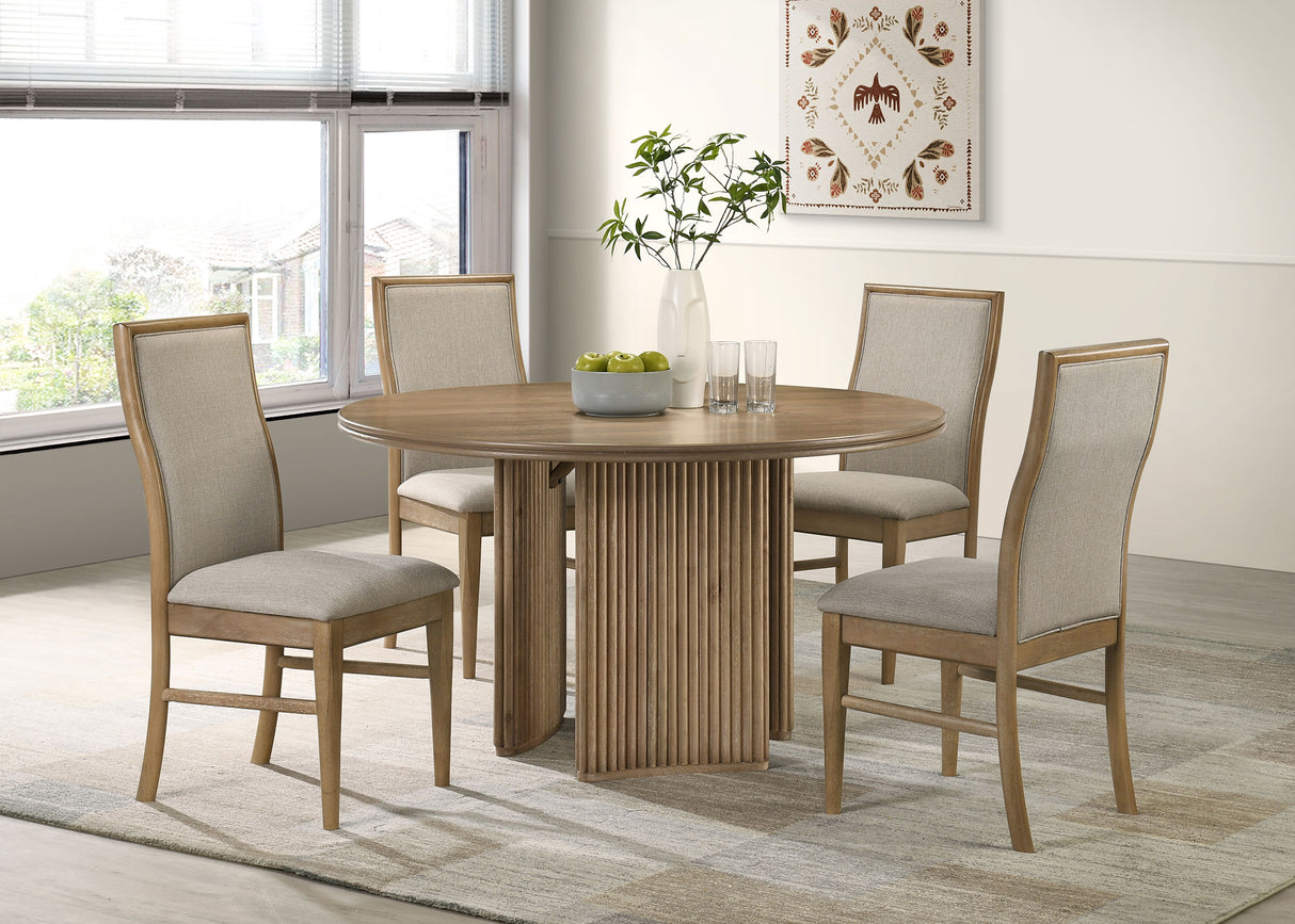 Adina 53-inch Round Wood Dining Table, Distressed Light Brown