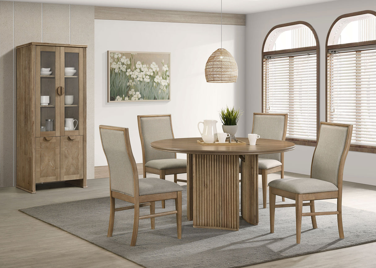 Adina 53-inch Round Wood Dining Table, Distressed Light Brown
