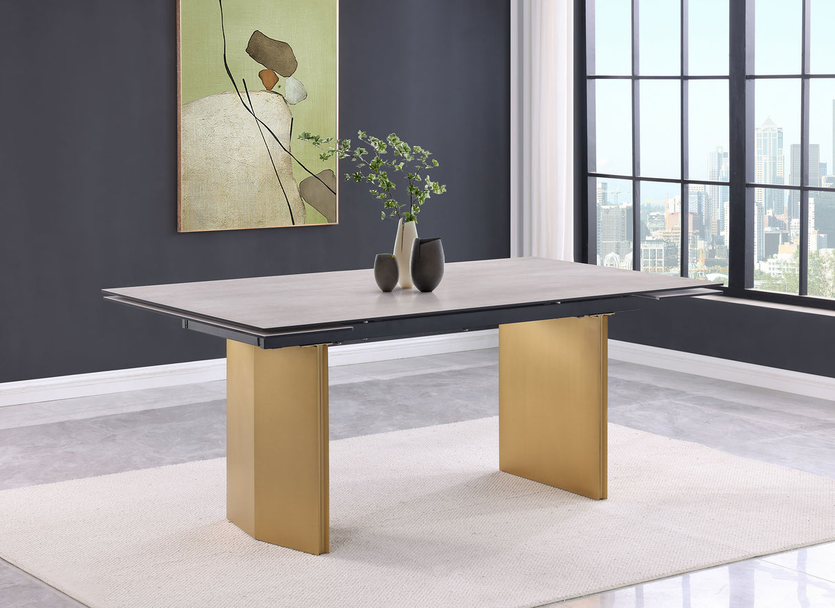 Vesa 97-Inch Glass Top Extension Dining Table, Beige