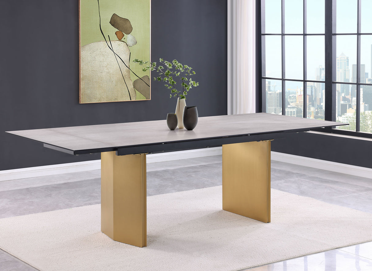 Vesa 97-Inch Glass Top Extension Dining Table, Beige