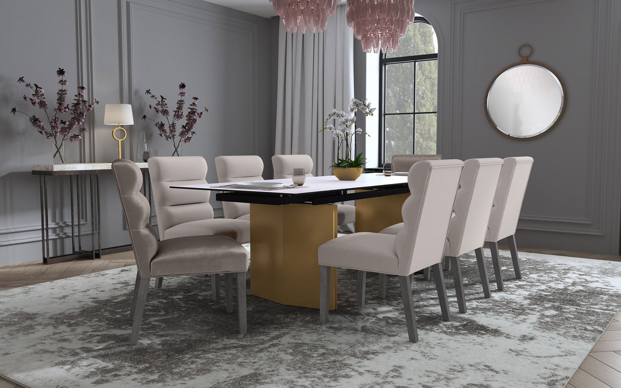Vesa 97-Inch Glass Top Extension Dining Table, Beige