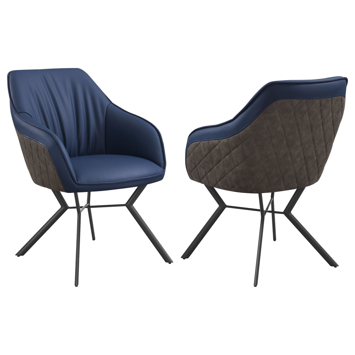 Mayer Upholstered Dining Arm Chair, Blue and Brown (Set of 2)