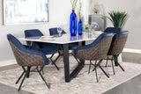 Mayer Upholstered Dining Arm Chair, Blue and Brown (Set of 2)