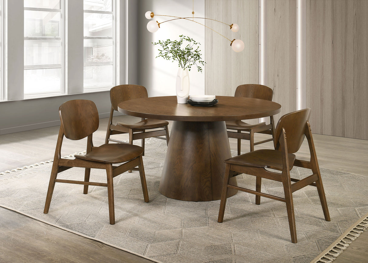 Franklin 54-Inch Round Wood Pedestal Dining Table Dark Brown