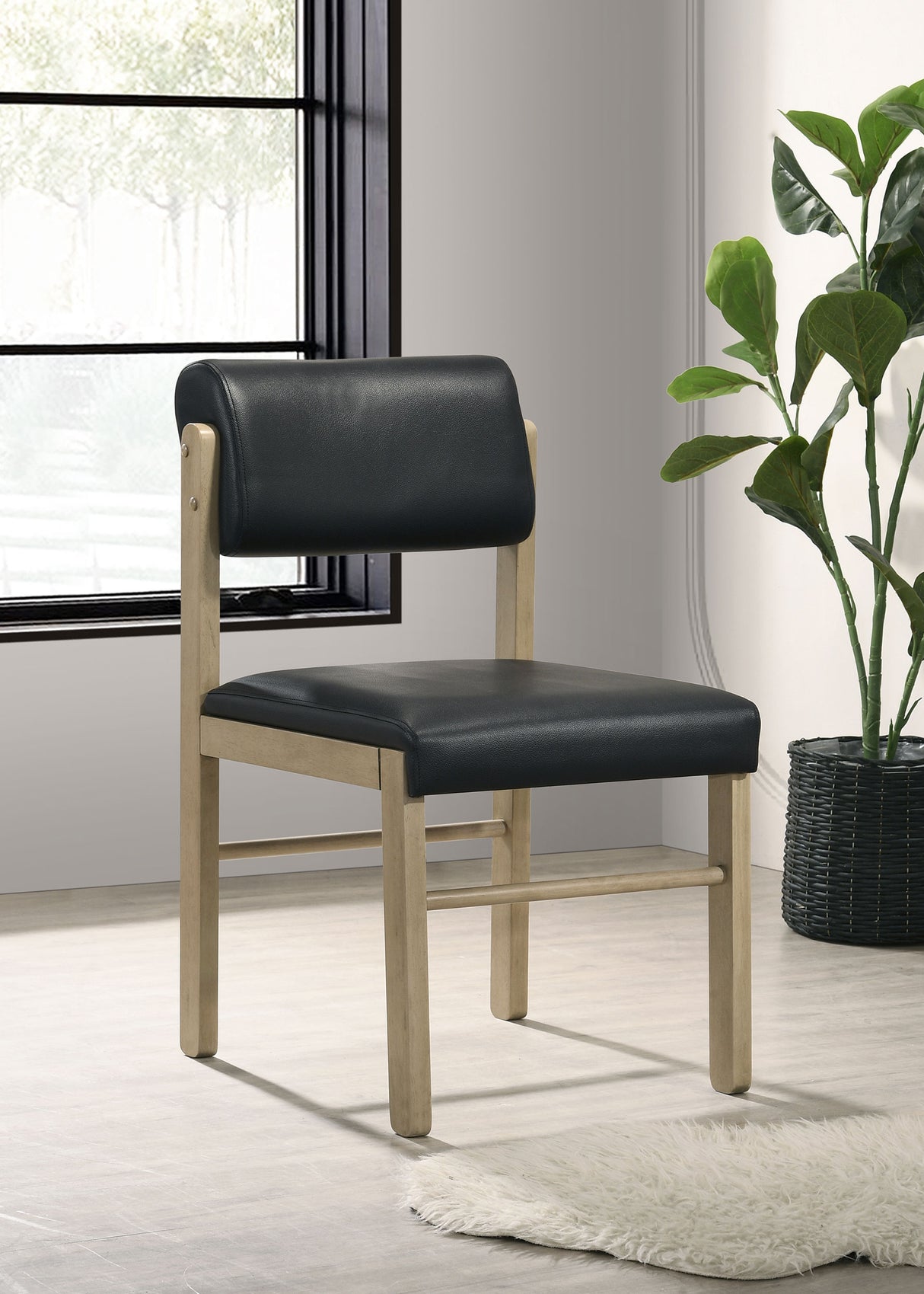 Kehoe Upholstered Dining Side Chair, Black and Natural Oak
