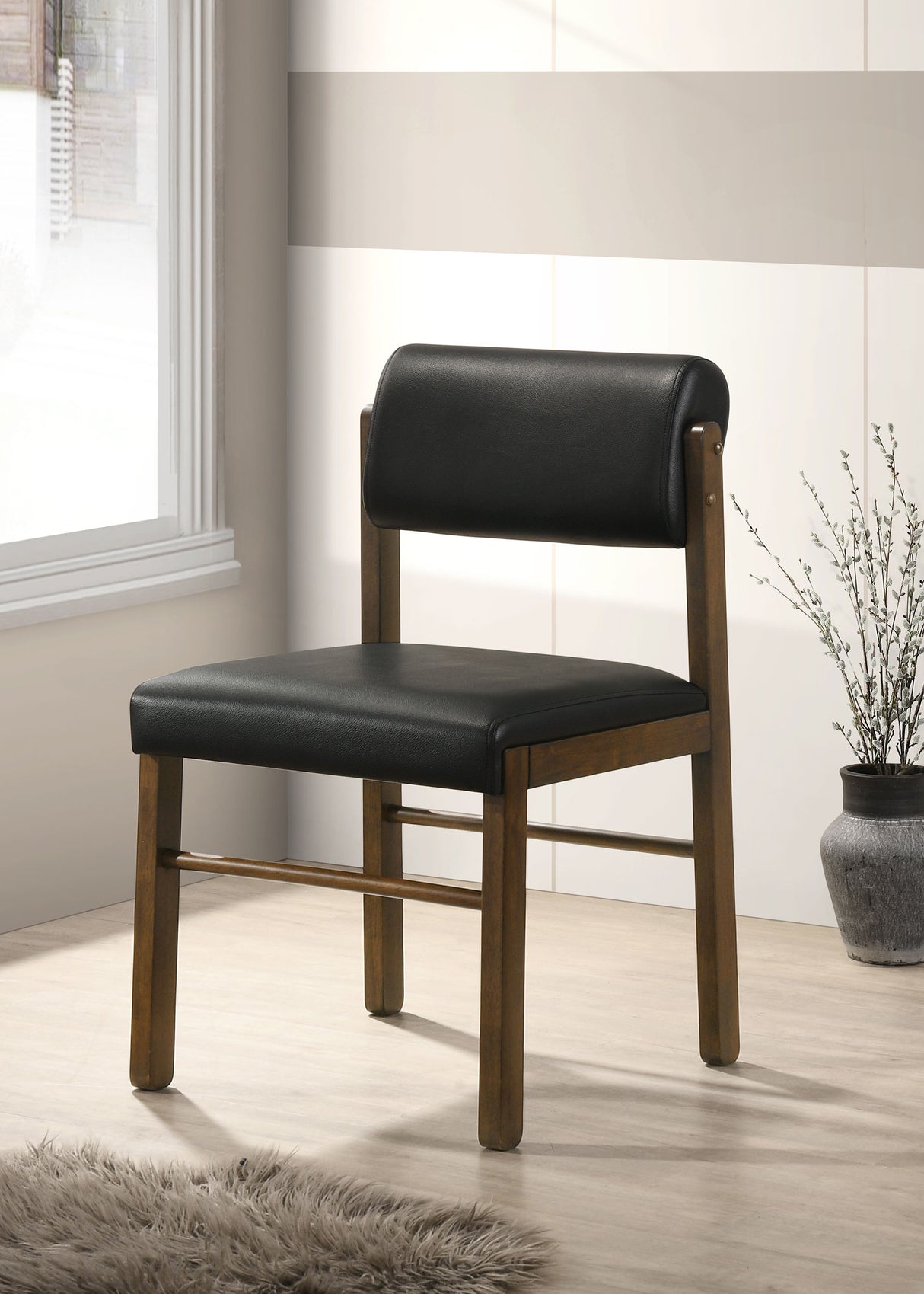 Kehoe Upholstered Dining Side Chair, Black/Walnut (Set of 2)
