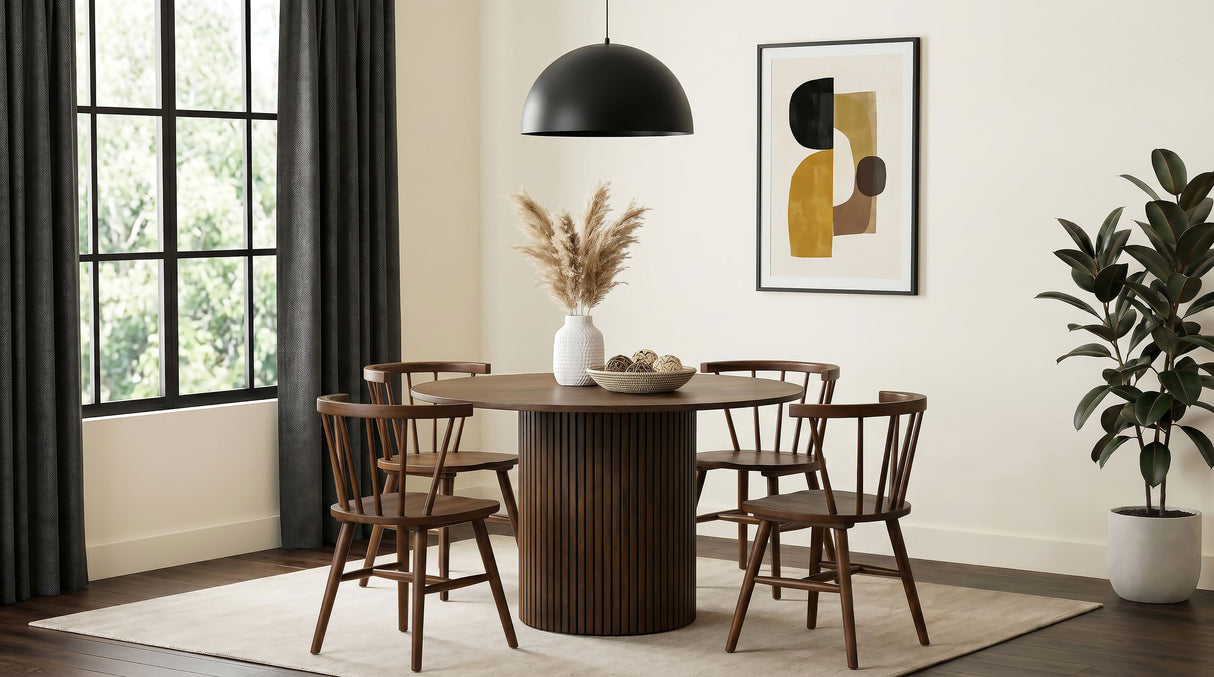 Hamlyn 47" Round Walnut Wood Dining Table with Pedestal Base