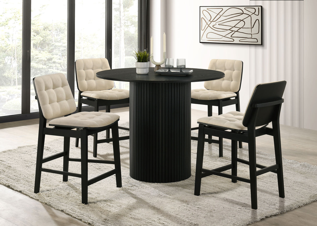 Hamlyn 5-Piece Round Counter Height Dining Set, Black and Cream