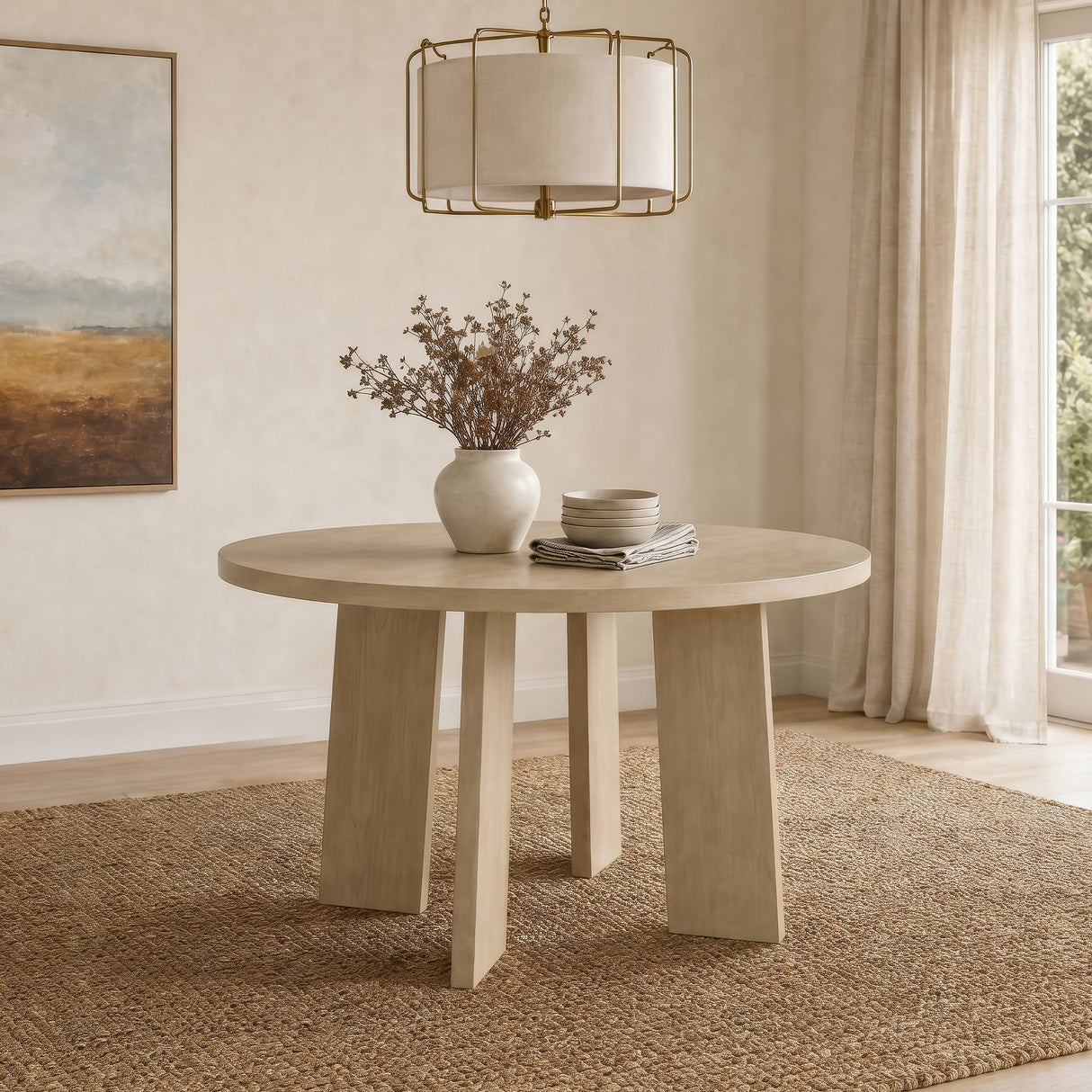 Strouse 47" Round Pedestal Dining Table, Natural Oak