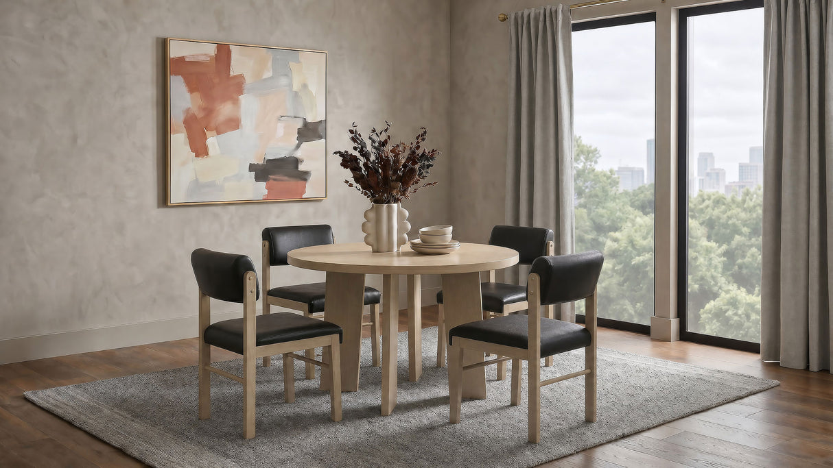 Strouse 47" Round Pedestal Dining Table, Natural Oak