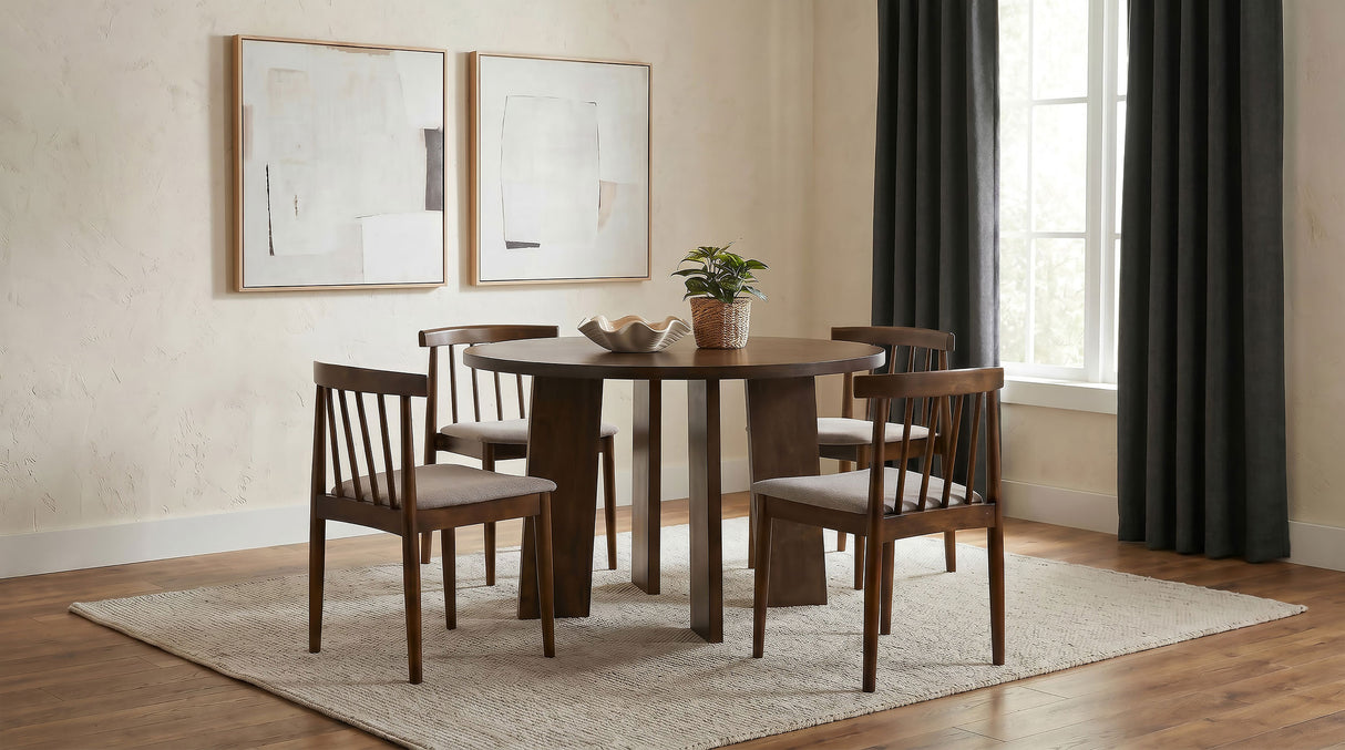 Strouse 47" Round Walnut Veneer Pedestal Dining Table