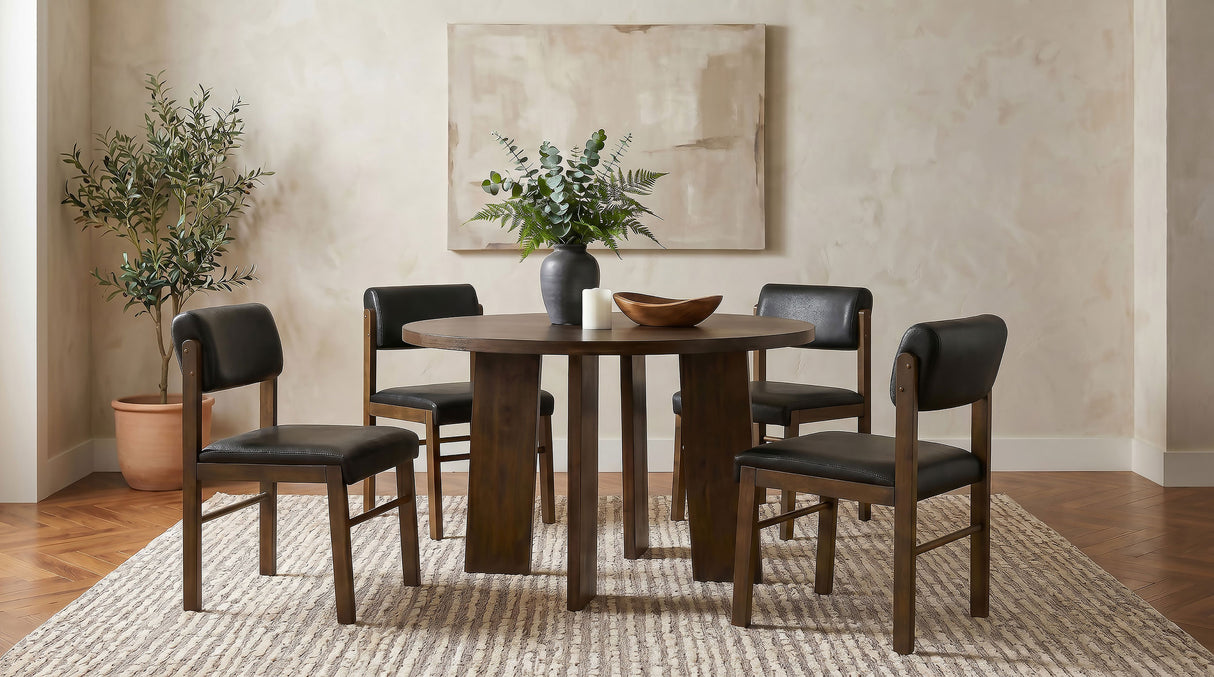Strouse 47" Round Walnut Veneer Pedestal Dining Table