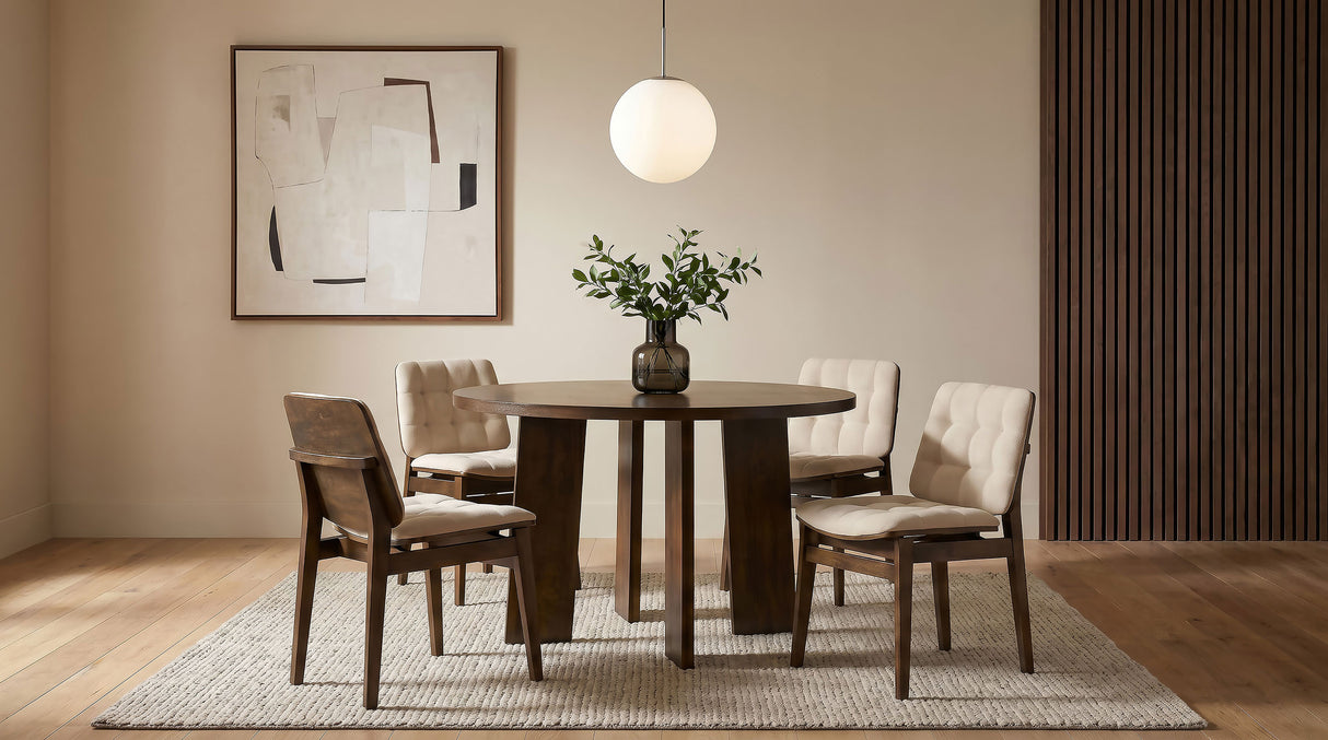 Strouse 47" Round Walnut Veneer Pedestal Dining Table
