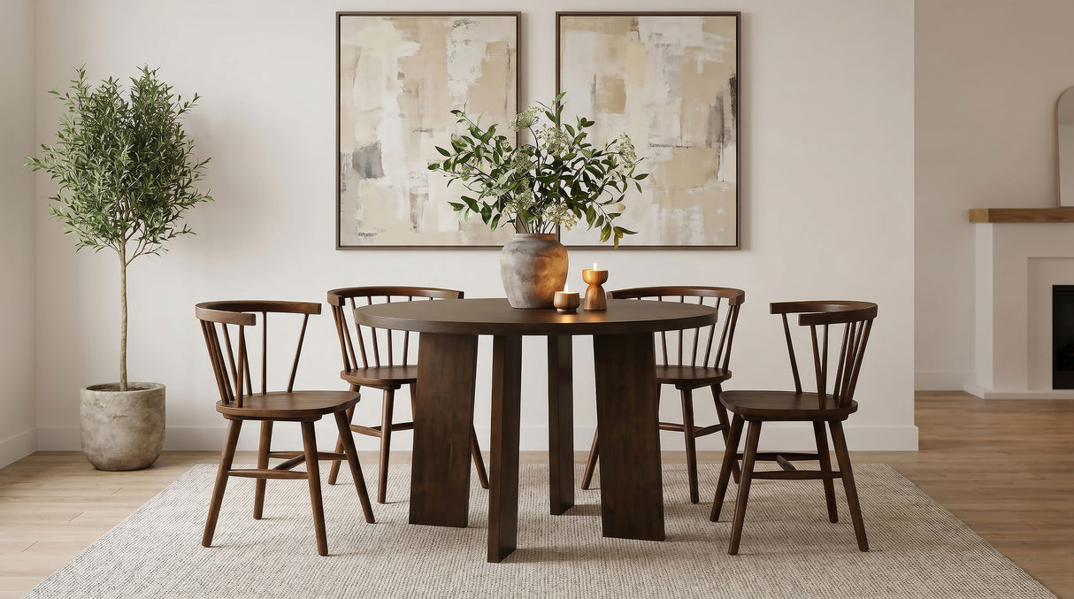 Strouse 47" Round Walnut Veneer Pedestal Dining Table