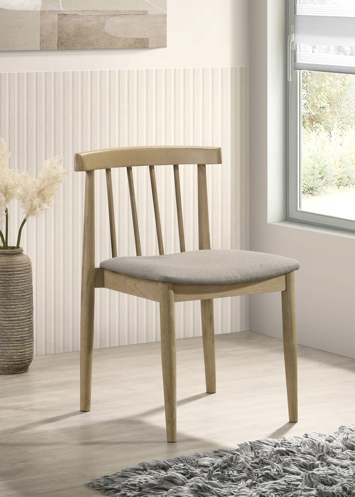Cullen Dining Side Chair, Natural Oak with Wheat Upholstery (Set of 2)