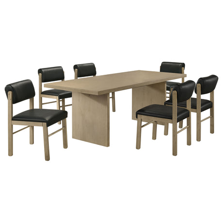 Decker 7-Piece 82-Inch Dining Set in Natural Oak and Black