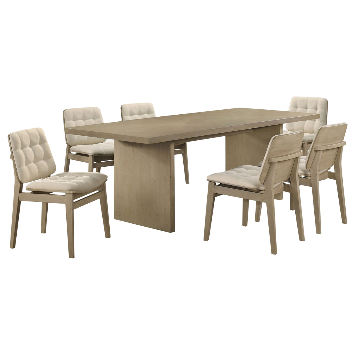 Decker 7-Piece 82-Inch Dining Set, Natural Oak and Cream